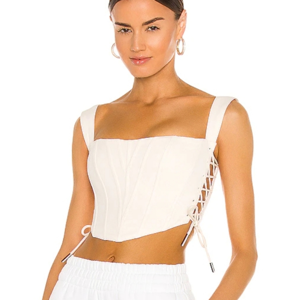 Danielle Guizio White Lace-Up Corset Crop Top